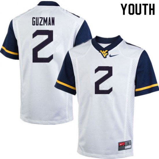 Youth West Virginia Mountaineers NCAA #2 Noah Guzman White Authentic Nike 2020 Stitched College Football Jersey BI15A36TJ